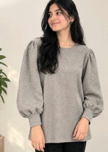 Grey Puff Sleeve Textured Top🤍