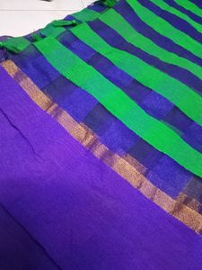 Vibrant Green &amp; Blue Checkered Saree