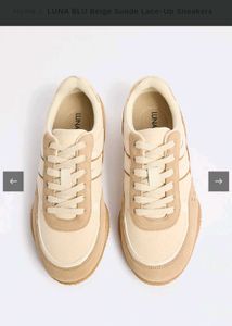 luna Blu Beige Suede Lace-Up Sneakers