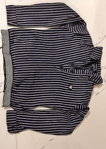 Striped Button-Up Pullover Top