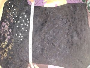 Elegant Black Lace Top with Pearl Embellishments
