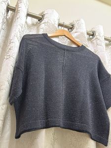 Sparkly Black Cropped Knit Top