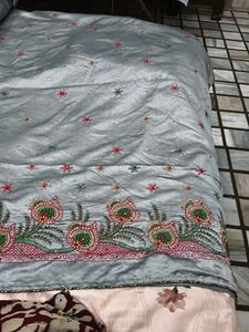 Elegant Silver Embroidered Saree not add blouse