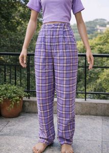 Purple Plaid High-Waisted Pants