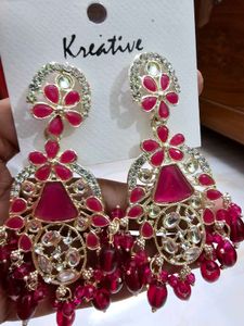 Stunning Pink &amp; Red Dangle Earrings