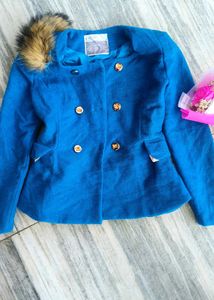 Stylish Blue Jacket with Fur Trim,fur coat