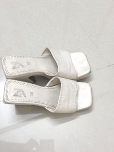 Elegant White Square-Toe Block Heels