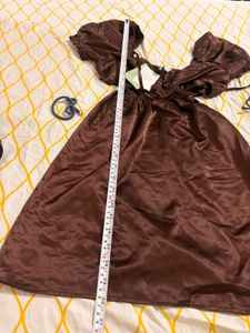 Chic Brown Satin Cutout Dress
