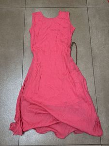 Chic Pink vintage Sleeveless Dress with Belt
