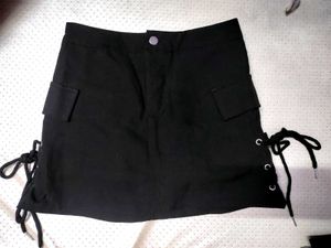 Black Cargo Mini Skirt with Lace-up Detail