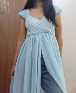 Pastel Light Blue Pleated Slit Maxi Gown!