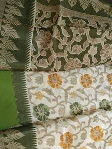 Paper tissue Cream Saree with Floral Priny