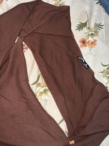 Brown Cut-Out Long Sleeve Top