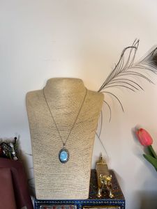 Photo Locket Blue Stone Pendant Necklace