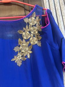 Royal Blue Cold Shoulder Gown with dupatta