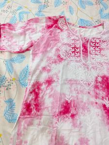 Pink &amp; White Tie-Dye Kurta