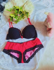 Black Lace Trim Bra with beautiful brief 👍