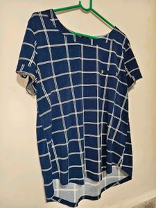 Chic Navy Blue Plaid Top