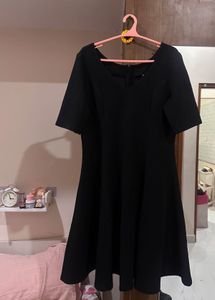 Classic Black V-Neck A-Line Skater Dress