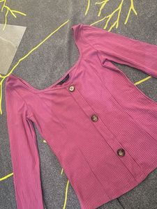 Ribbed Square Neck Button-Up Top