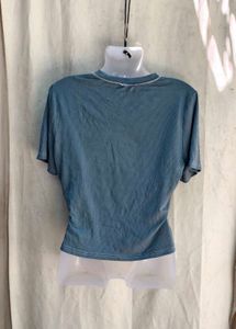 Blue Ribbed Cropped Tee