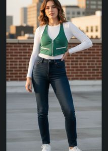 Green Halter Zip Crop Top