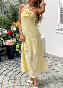 Yellow Flower Halter Neck Maxi Dress