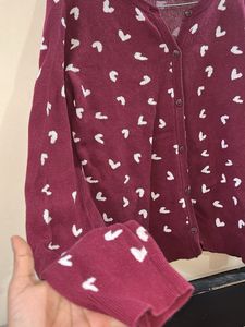 Heart Patterned Knit Cardigan