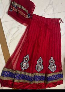 Exquisite Red &amp; Blue Embroidered Lehenga Choli
