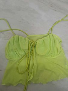 Sheer Green Tie-Front Top