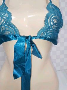 (980)Teal Lace Bralette with Satin Tie