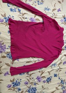 Ribbed Pink Casual Top