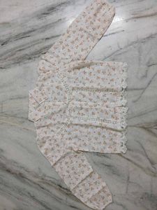 Floral Print Button-Up Blouse with Lace Trim
