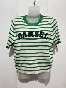 Striped "Damsel" Graphic Tee