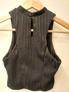 Sleek Black Ribbed Mock Neck Top