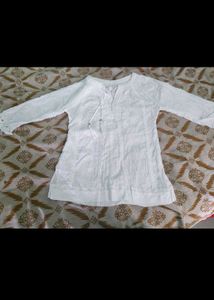 Chic White Embroidered Kurta Top