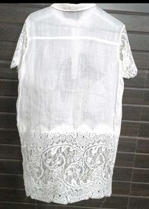 White Pearl Lace Graphic Shirt