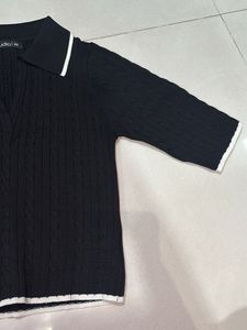 Chic Cable Knit Polo Sweater