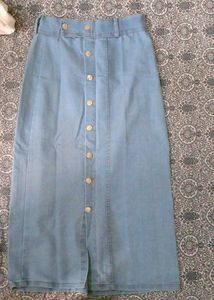 Classic Light Wash Denim Midi Skirt