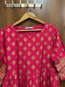 Anarkali Pink Golden Print Kurta