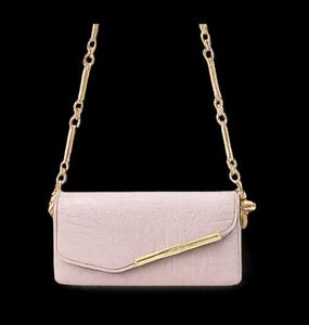 Elegant Pink Croc Embossed Clutch Bag
