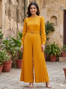 Elegant Mustard Yellow Pleated Jumpsuit