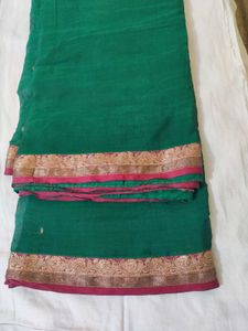 Elegant Green Saree with Maroon golden Border