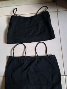 Black Ribbed Crop Tops (Set of 2)