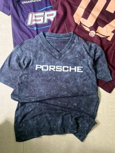 Porsche V-Neck Acid Wash T-Shirt