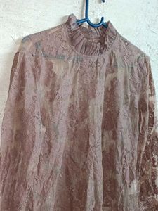 Partywear Lace Mock Neck Top Sheer