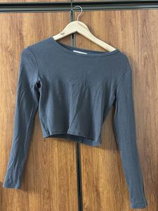 Grey Long Sleeve Crop Top