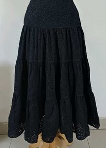 Black Schiffli Tiered Flared Skirt