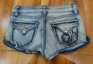 Distressed Studded Denim Shorts