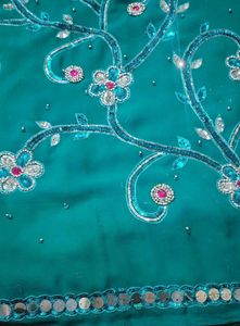 Stunning Teal Saree with Embellishments